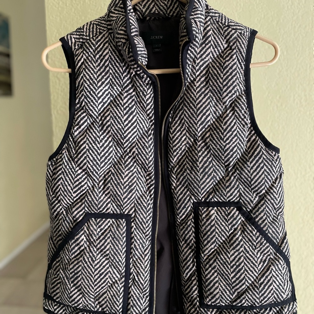 J. Crew Black & White Herringbone Quilted Vest
